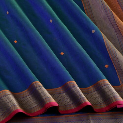 Elegant Kanchi Silkcotton Mishratantu Threadwork Butta Weavemaya Bangalore India Maya Peacock Blue 3022306 3