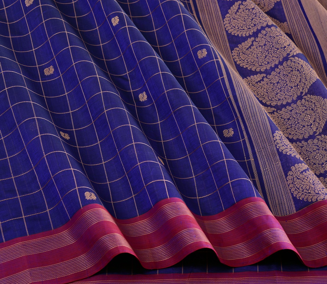 Elegant Kanchi Silkcotton Mishratantu Threadwork Kattam Butta Weavemaya Bangalore India Maya blue 3022302 3