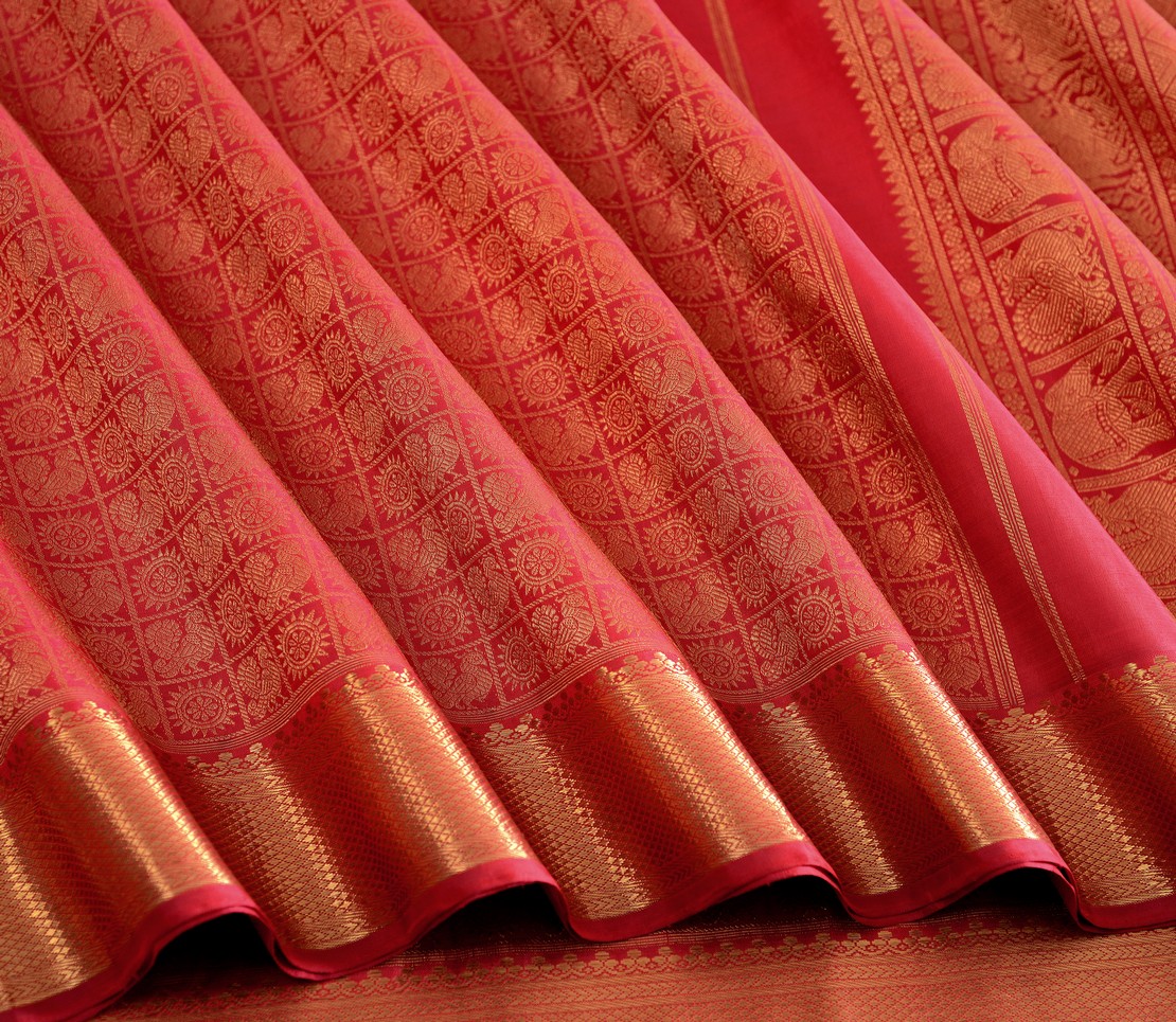Elegant Kanjivaram Kanya Zari Mayil Chakram Butta Rich Pallu Weavemaya Bangalore India Maya Scarlet Red 2992307 4
