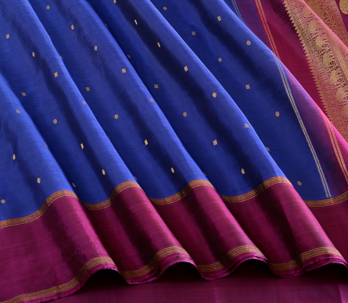 Elegant Kanjivaram Sampradaya Butta Semi Rich Pallu Weavemaya Bangalore India Maya Navy Blue 2382338 4