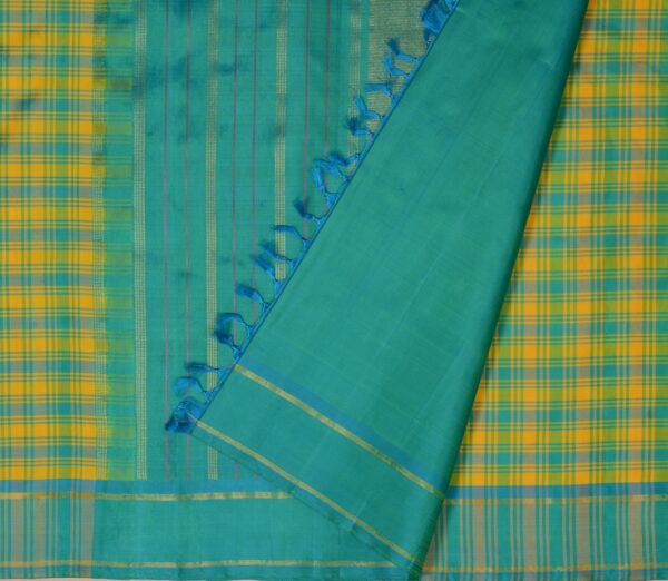 Elegant Kanjivaram Sampradaya Multi Colour Kattam Weavemaya Bangalore India Maya Blue Green yellow 2382339 2