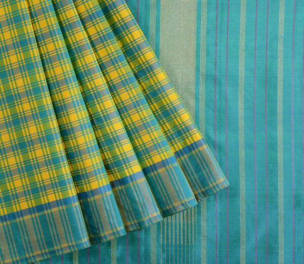Elegant Kanjivaram Sampradaya Multi Colour Kattam Weavemaya Bangalore India Maya Blue Green yellow 2382339 3
