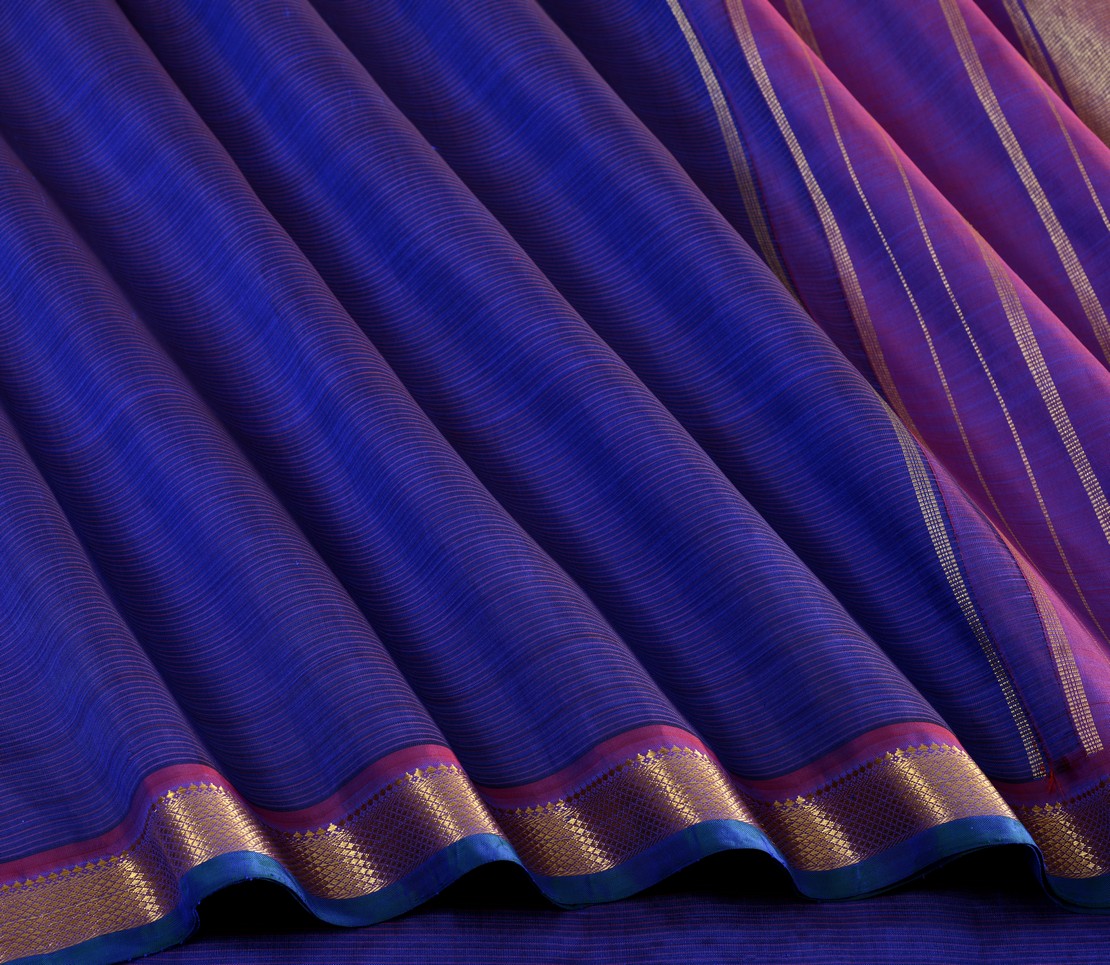 Elegant Kanjivaram Sampradaya Pinstripes Small Border Weavemaya Bangalore India Maya Navy Blue 2992303 4
