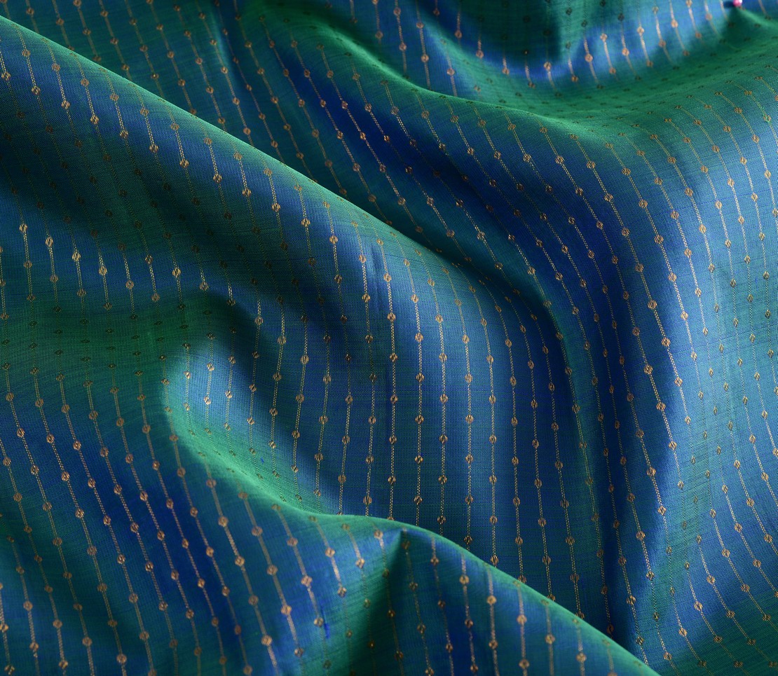 Elegant Handloom Kanjivaram Silk Yardage Peacock Blue Zari Mutthu Seer 1282408 1