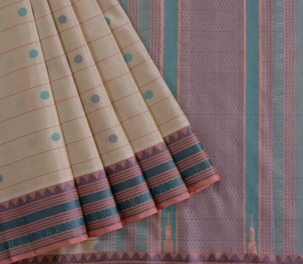Elegant Kanjivaram Mrudula Threadwork Kattam Butta Weavemaya Bangalore India Maya Cream 1442339 3