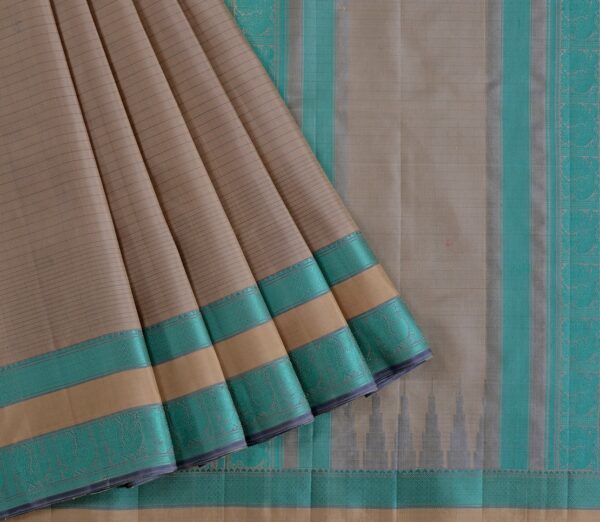 Elegant Kanjivaram Mrudula Threadwork Pinstripes Weavemaya Bangalore India Maya Beige 1442325 3