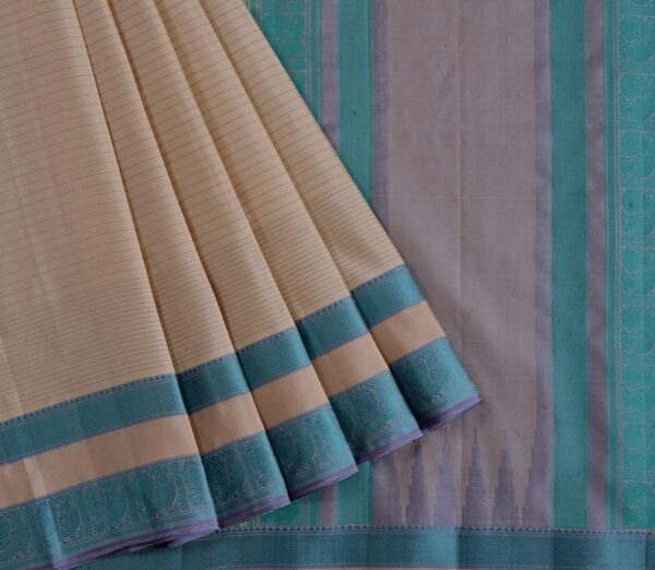 Elegant Kanjivaram Mrudula Threadwork Pinstripes Weavemaya Bangalore India Maya Cream 2382329 3