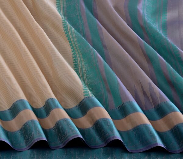 Elegant Kanjivaram Mrudula Threadwork Pinstripes Weavemaya Bangalore India Maya Cream 2382329 4