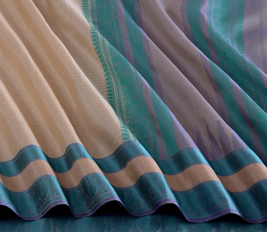 Elegant Kanjivaram Mrudula Threadwork Pinstripes Weavemaya Bangalore India Maya Cream 2382329 4