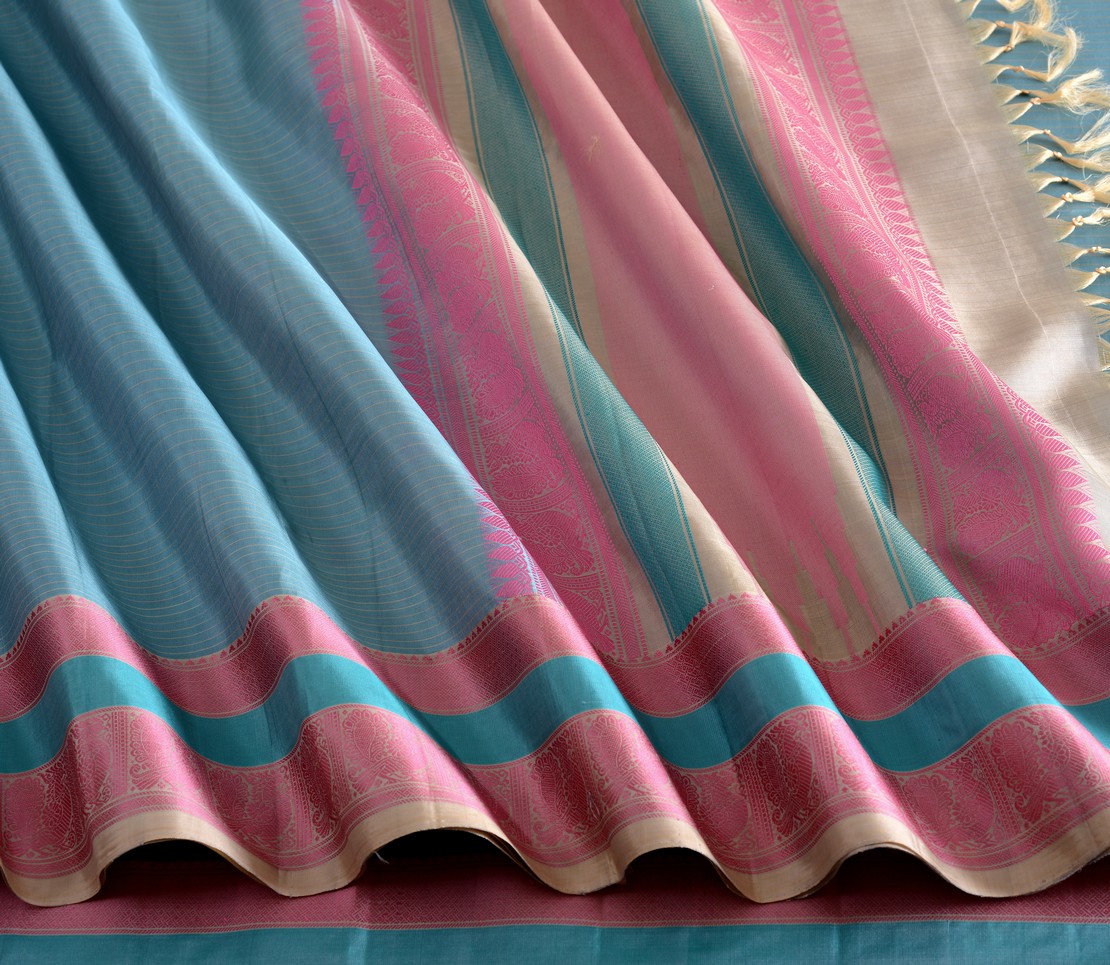 Elegant Kanjivaram Mrudula Threadwork Pinstripes Weavemaya Bangalore India Maya Sky Blue 1442327 4