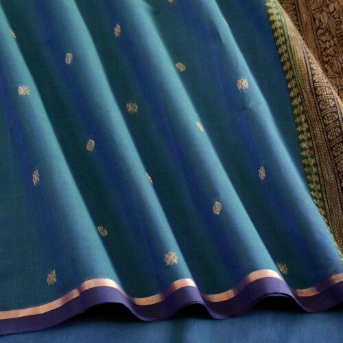 Elegant Kanchi Cotton Parutti Jute Butta Ganga Jamuna Weavemaya Bangalore India Maya Peacock Blue 35524136 4