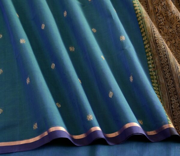 Elegant Kanchi Cotton Parutti Jute Butta Ganga Jamuna Weavemaya Bangalore India Maya Peacock Blue 35524136 4