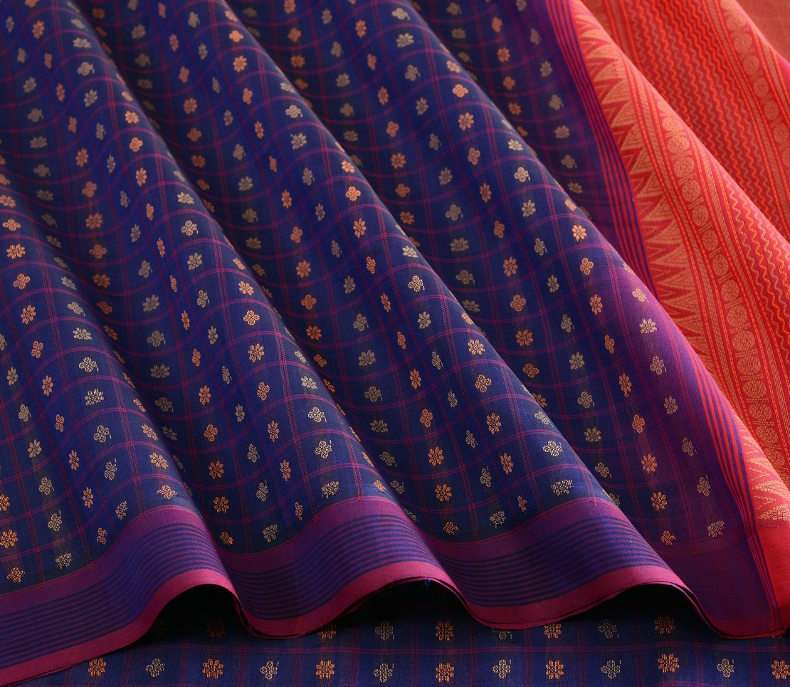 Elegant Kanchi Silkcotton Mishratantu Threadwork Ayiram Butta Weavemaya Bangalore India Maya Navy Blue 35524009 4