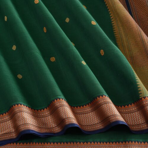 Elegant Kanchi Silkcotton Mishratantu Threadwork Butta Weavemaya Bangalore India Maya Bottle Green 35524006 4