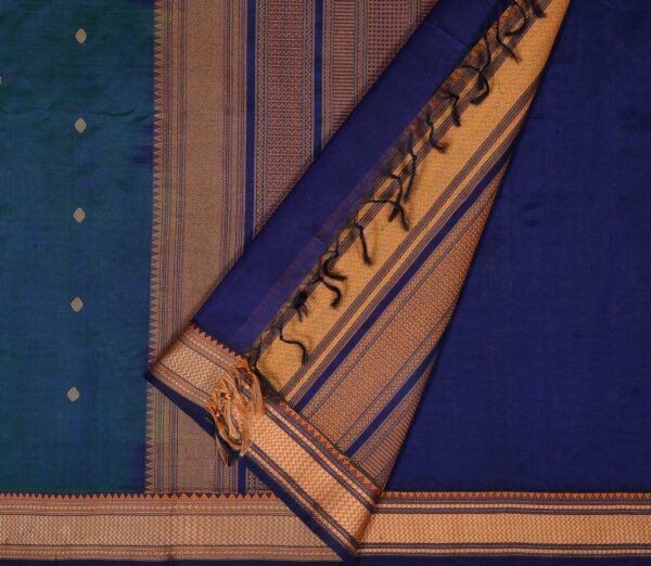 Elegant Kanchi Silkcotton Mishratantu Threadwork Butta Weavemaya Bangalore India Maya Peacock Blue 35524008 2