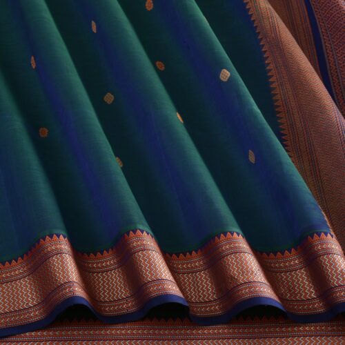 Elegant Kanchi Silkcotton Mishratantu Threadwork Butta Weavemaya Bangalore India Maya Peacock Blue 35524008 4