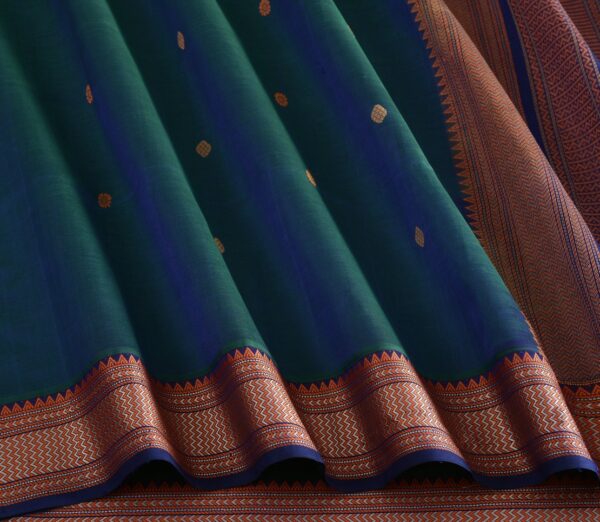 Elegant Kanchi Silkcotton Mishratantu Threadwork Butta Weavemaya Bangalore India Maya Peacock Blue 35524008 4