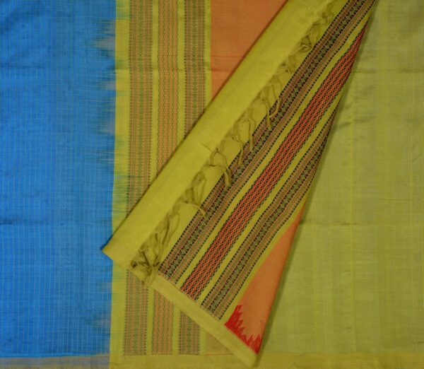 Elegant Kanchi Silkcotton Mishratantu Threadwork Kattam Weavemaya Bangalore India Maya Turquoise Blue 35524022 2