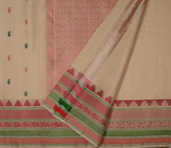 Elegant Kanjivaram Mrudula Threadwork Butta Tall Border Weavemaya Bangalore India Maya Cream 3092303 2