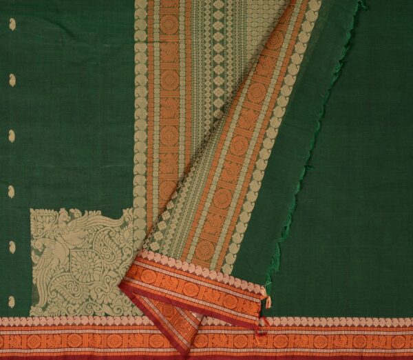 Elegant Kanchi Cotton Parutti Butta Small Border Weavemaya Bangalore India Maya Bottle Green 442307 2