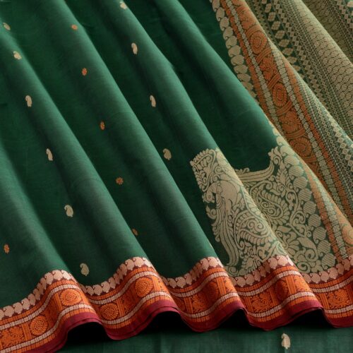 Elegant Kanchi Cotton Parutti Butta Small Border Weavemaya Bangalore India Maya Bottle Green 442307 4