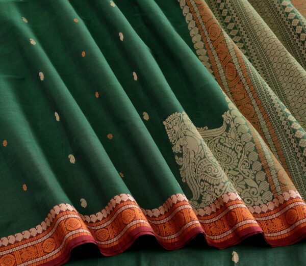 Elegant Kanchi Cotton Parutti Butta Small Border Weavemaya Bangalore India Maya Bottle Green 442307 4