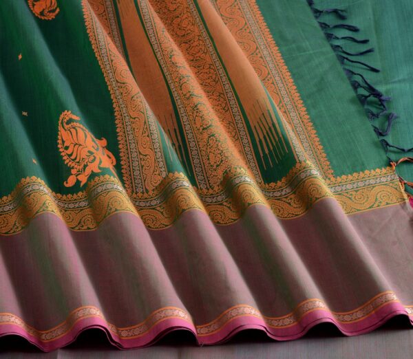 Elegant Kanchi Cotton Parutti Butta Tall Border Weavemaya Bangalore India Maya Bottle Green 8122033 5