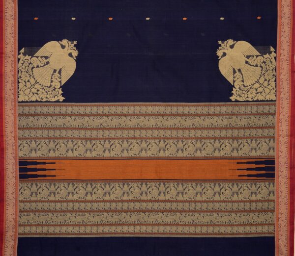 Elegant Kanchi Cotton Parutti Gandaberunda Weavemaya Bangalore India Maya Navy Blue 30002326 3