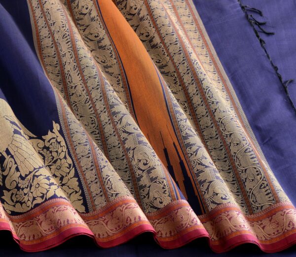 Elegant Kanchi Cotton Parutti Gandaberunda Weavemaya Bangalore India Maya Navy Blue 30002326 5