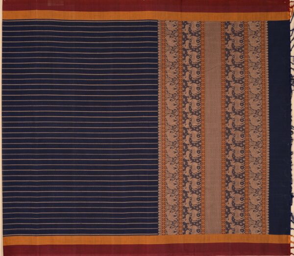 Elegant Kanchi Cotton Parutti Horizontal Lines Weavemaya Bangalore India Maya navy Blue 30002349 1