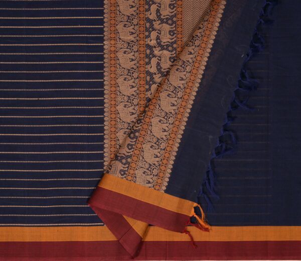 Elegant Kanchi Cotton Parutti Horizontal Lines Weavemaya Bangalore India Maya navy Blue 30002349 2