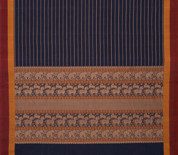 Elegant Kanchi Cotton Parutti Horizontal Lines Weavemaya Bangalore India Maya navy Blue 30002349 3