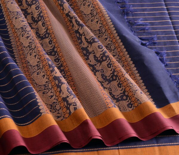 Elegant Kanchi Cotton Parutti Horizontal Lines Weavemaya Bangalore India Maya navy Blue 30002349 5