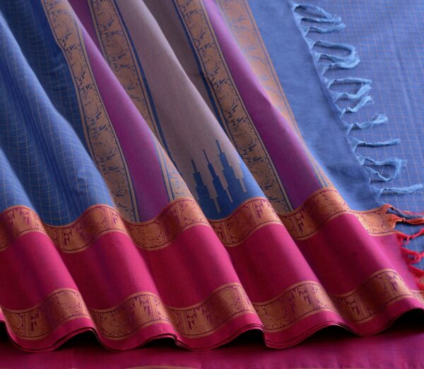 Elegant Kanchi Cotton Parutti Kattam Weavemaya Bangalore India Maya Greyish Blue 1452375 5
