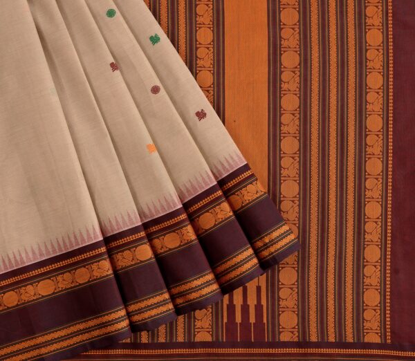 Elegant Kanchi Cotton Parutti Korvai Border Weavemaya Bangalore India Maya Beige 35524126 3