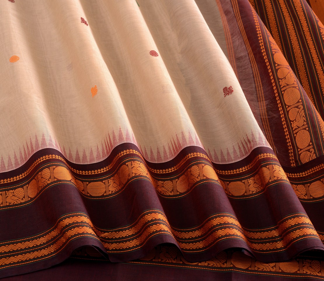 Elegant Kanchi Cotton Parutti Korvai Border Weavemaya Bangalore India Maya Beige 35524126 4