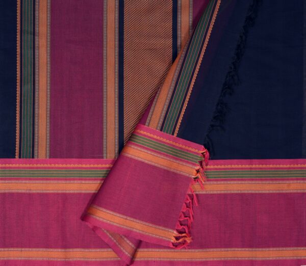 Elegant Kanchi Cotton Parutti Tall Border Weavemaya Bangalore India Maya Navy Blue 30002355 2