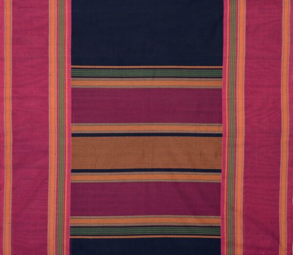 Elegant Kanchi Cotton Parutti Tall Border Weavemaya Bangalore India Maya Navy Blue 30002355 3