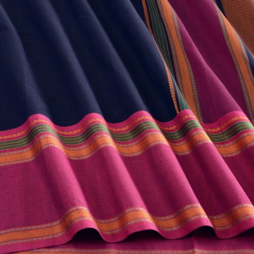 Elegant Kanchi Cotton Parutti Tall Border Weavemaya Bangalore India Maya Navy Blue 30002355 4