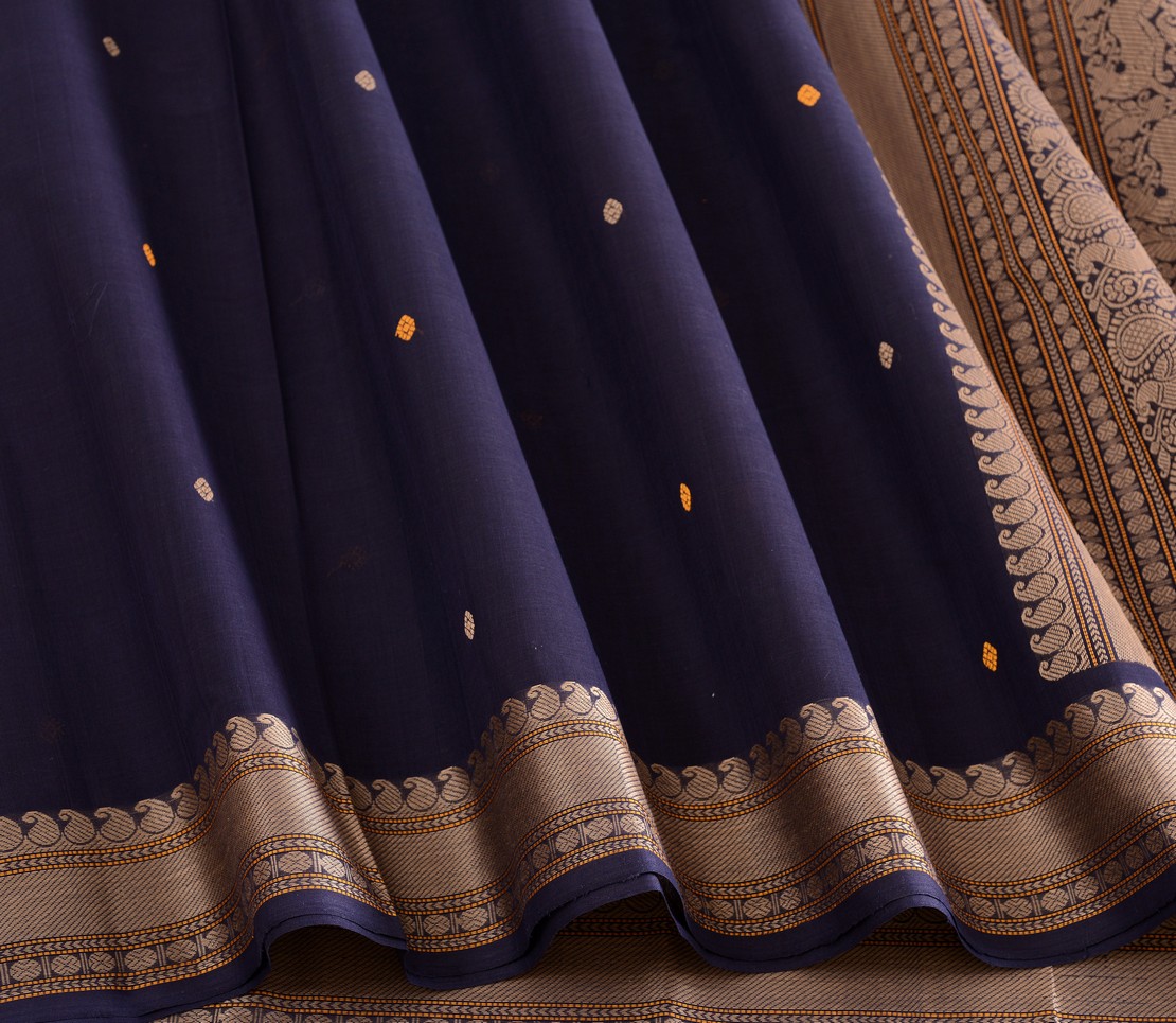 Elegant Kanchi Cotton Parutti Threadwork Butta Small Border Weavemaya Bangalore India Maya Navy Blue 1452386 4