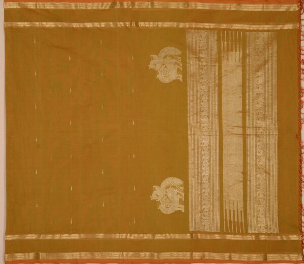 Elegant Kanchi Cotton Parutti Zari Butta Corner Motif Pallu Weavemaya Bangalore India Maya Methi Brown 1622109 1