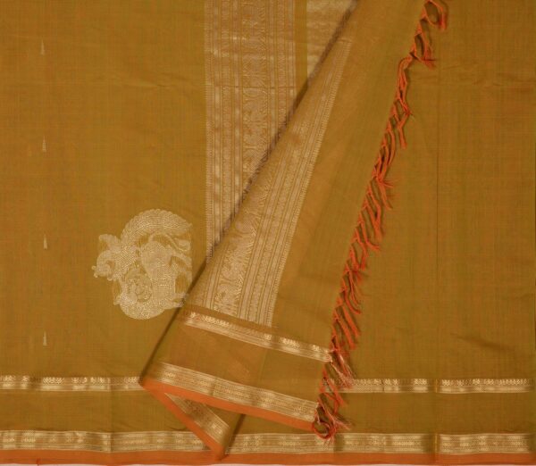 Elegant Kanchi Cotton Parutti Zari Butta Corner Motif Pallu Weavemaya Bangalore India Maya Methi Brown 1622109 2