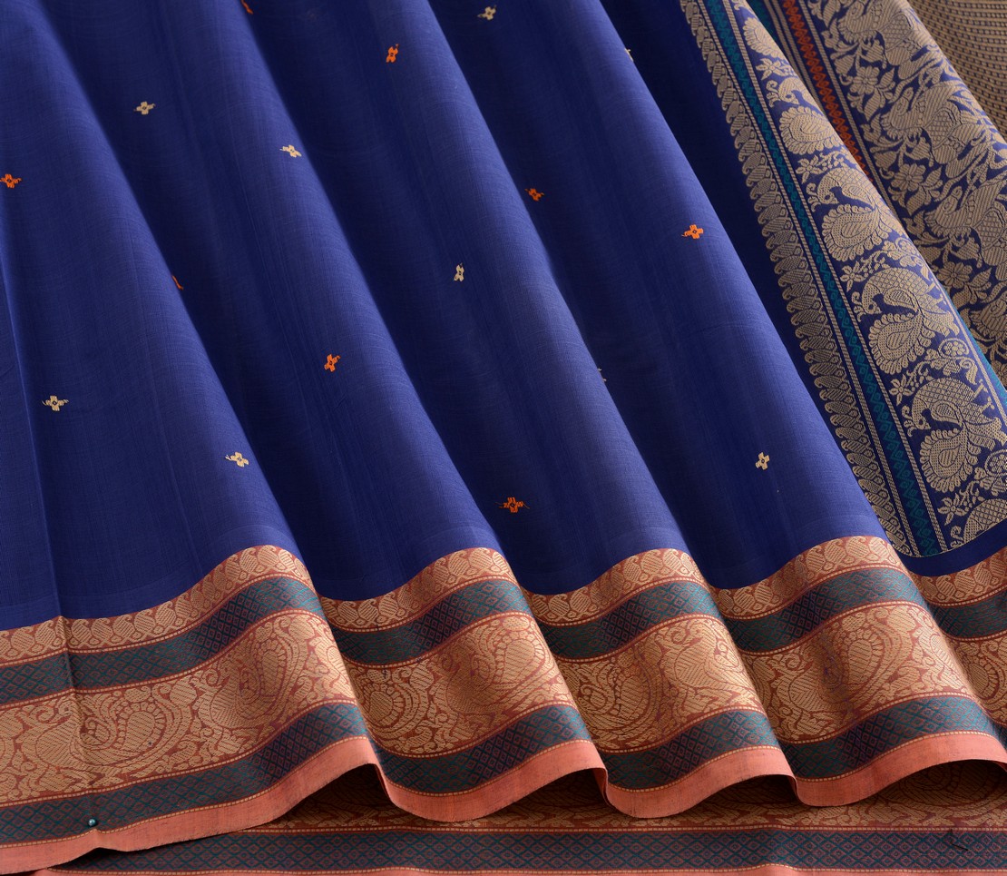 Elegant Kanchi Cotton Parutti Small Butta Weavemaya Bangalore India Maya Blue C220803 4