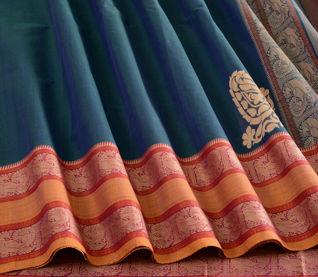 Elegant-Kanchi-Cotton-Parutti-Tall-Border-Weavemaya-Bangalore-India-Maya-Peacock-Blue-76821046-4