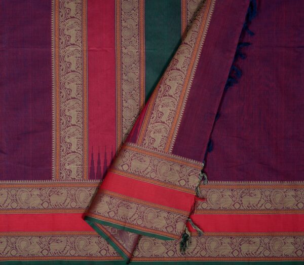 Elegant Kanchi Cotton Parutti Tall Border Weavemaya Bangalore India Maya Purple 8122065 2