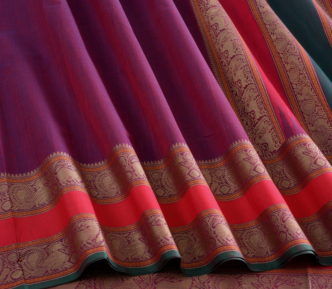 Elegant Kanchi Cotton Parutti Tall Border Weavemaya Bangalore India Maya Purple 8122065 4