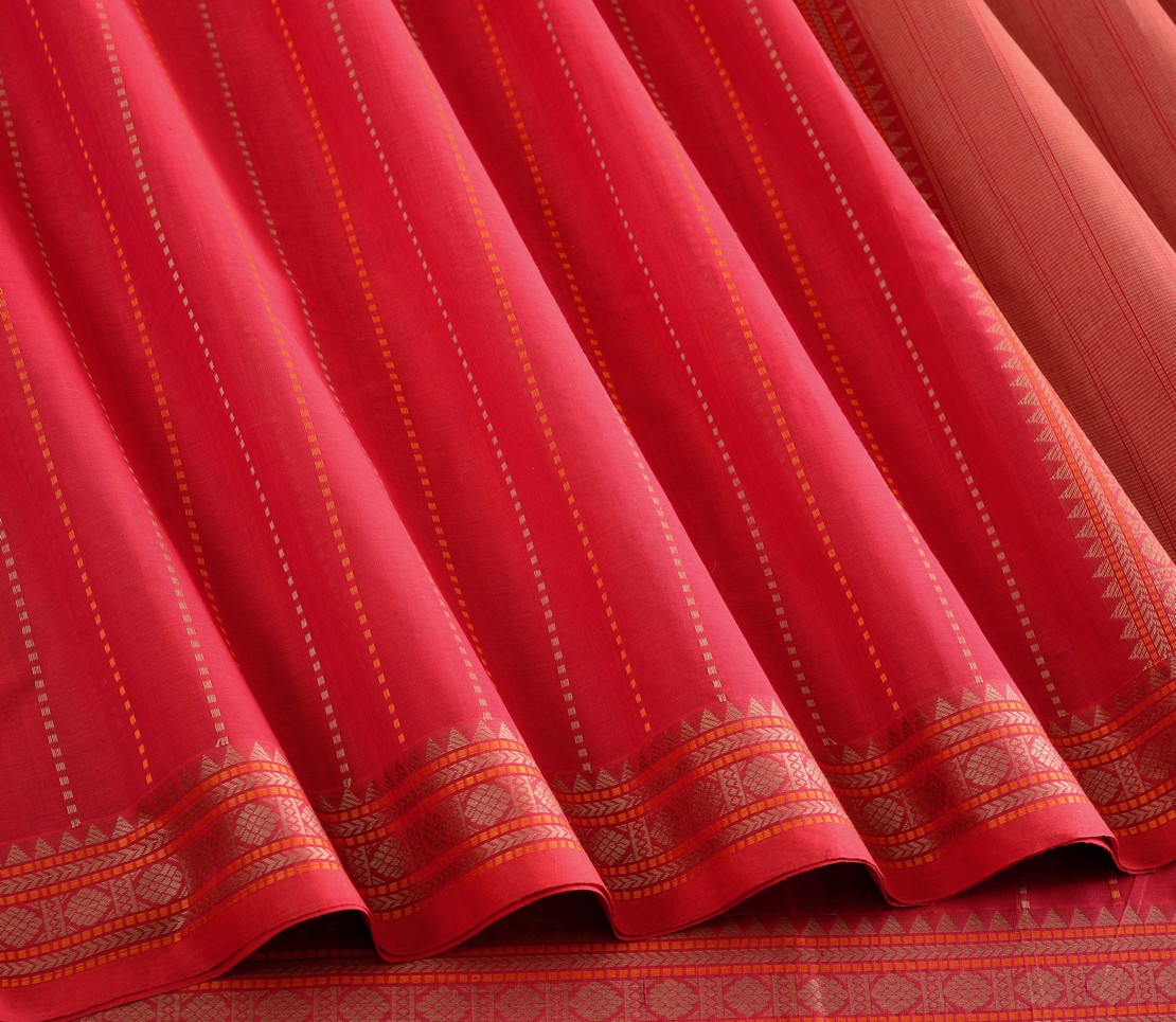 Elegant Kanchi Cotton Parutti Vertical Lines Weavemaya Bangalore India Maya Red 1452382 4