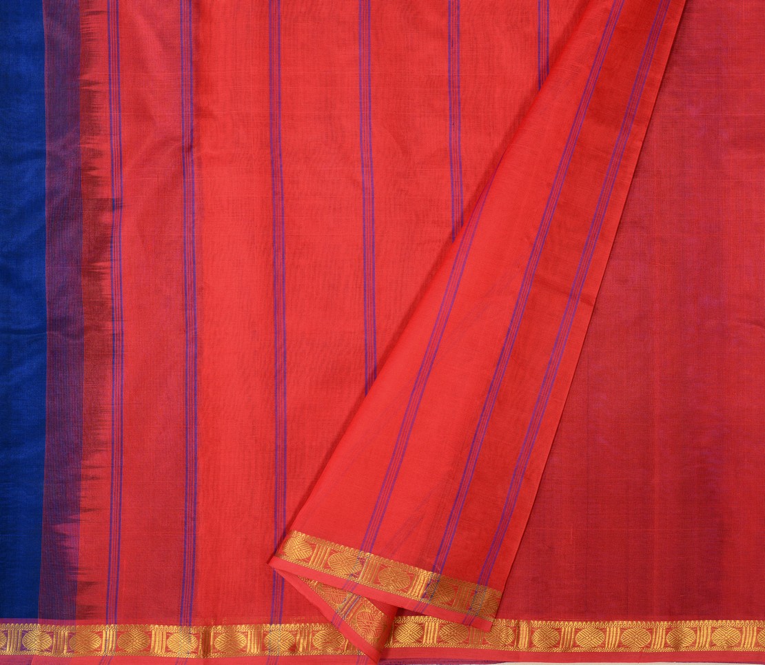 Kanchi Silkcotton Saree in Royal Blue with Zari Border 35524018
